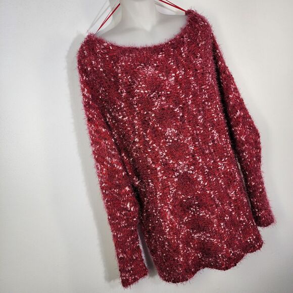 Maurices Sweater Womens Size XL Red Off The Shoulder Relaxed Textured Eyelash - Picture 4 of 14